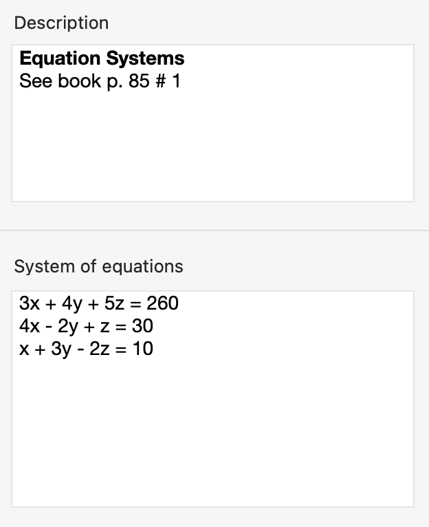 Description view in Equation Systems